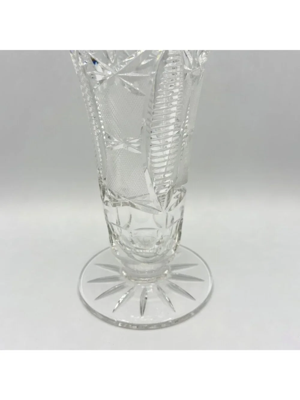 Vintage American Brilliant Cut Glass Trumpet Vase Hobstar 10